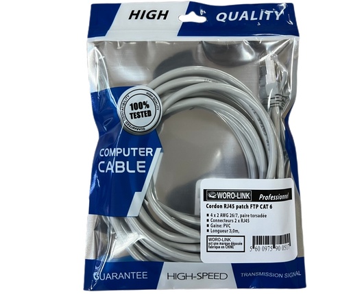 [1203121]  Cordon  blinde RJ45 CAT.6 FTP   3,00m  