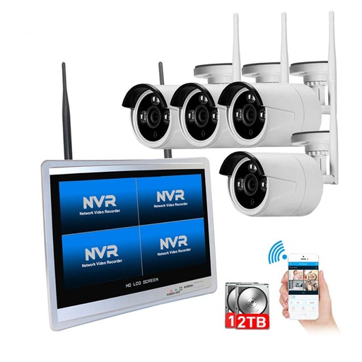 [1901507] CAMERA  ÉCRAN 12.5 "MONITEUR LCD NVR KIT DE  WIFI 4CH 1080P 