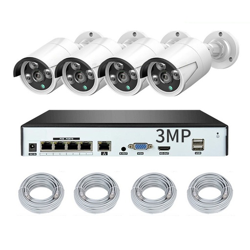 [1901704] CAMERA  4CH 8CH 3MP IP POE CAMERA EXTERIEURE INTERIEURE NVR 4 8 CANAUX DVR 