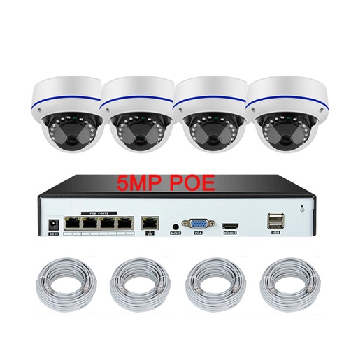 [1901706] CAMERA  4CH  DOME ETANCHE 5 MEGAPIXELS HD IP POE NVR SYSTEME 