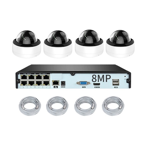 [1901711] CAMERAS  8CH NVR  8MP DOME ETANCHE ANTI-VANDALISME 4K POE 