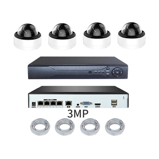 [1901718] CAMERA  KIT DVR 3MP 4 CANAUX ANTI-VANDALISME DOME BALL POE IP POUR MAGASINS