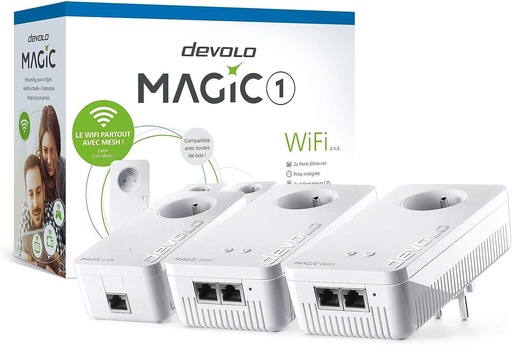 [1103740] devolo Magic 1 WiFi 5 (ac) Multiroom Kit : 3x Adaptateurs CPL WiFi, Prise Gigogne (1200 Mbits, 5x Ports