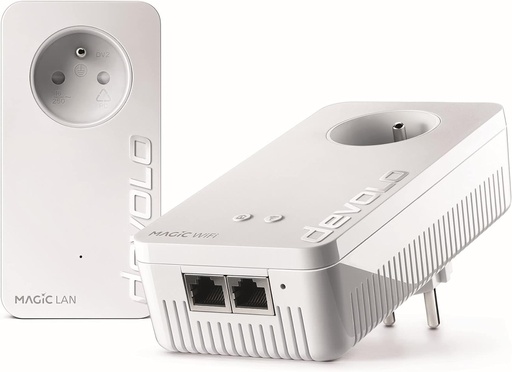 [1103742] devolo Magic 1 WiFi 5 (ac) Starter Kit : 2x Adaptateurs CPL, Prise Gigogne (1 200 Mbits, 2x Fast-Ethernet + 1 Port Gigabit Ethernet, Mesh)