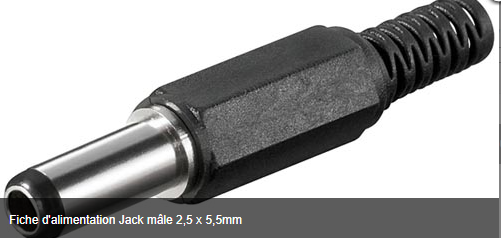 [1840037] Fiche d'alimentation Jack mâle 2,5 x 5,5mm