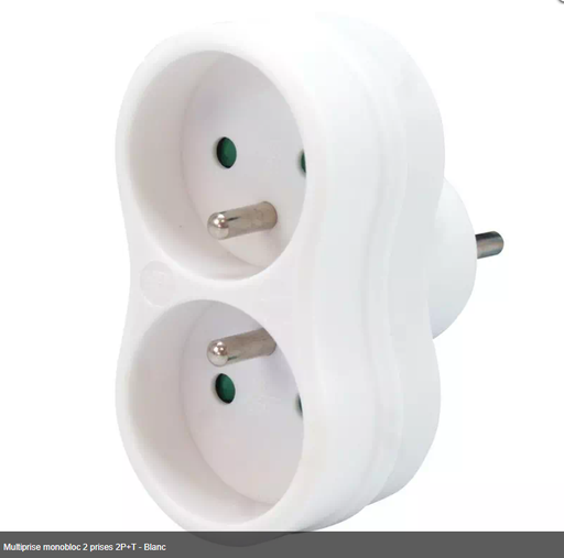 [1840083] Multiprise monobloc 2 prises 2P+T - Blanc