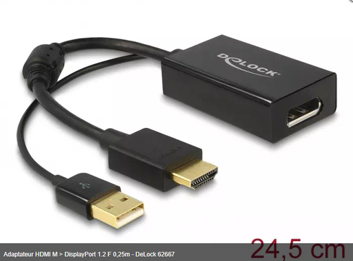 [1101593] Adaptateur HDMI M > DisplayPort 1.2 F 0,25m - DeLock 62667