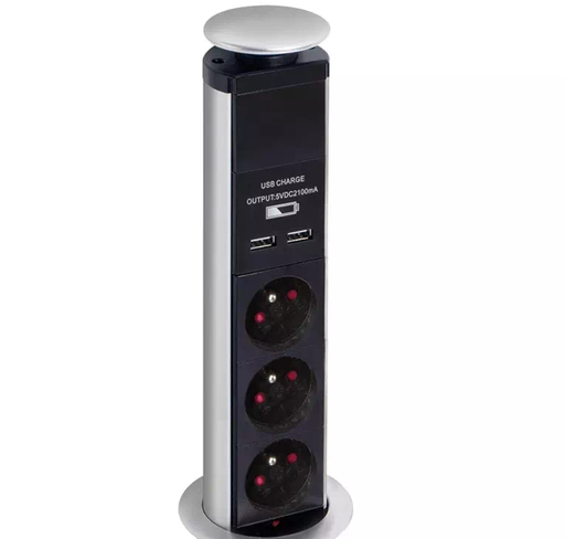 [1850012] Bloc escamotable 3 prises + 2 USB 2,1A