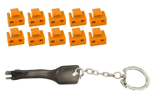 [1851101] Kit de 10 verrouillages RJ45 + 1 clé - Orange