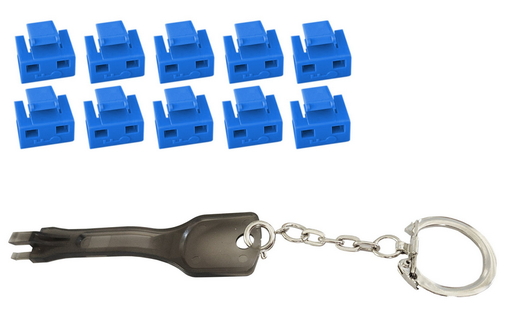 [1851102] Kit de 10 verrouillages RJ45 + 1 clé - Bleu