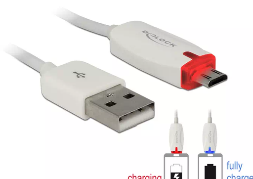 [1206600] Cordon USB2.0 A vers Micro USB 1,00m, avec témoin de charge
