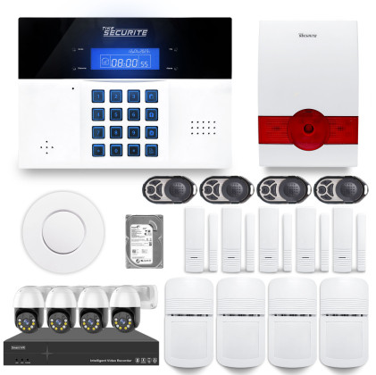 [1873002] Ensemble NVR POE 4 caméras motorisées + Alarme sans fil DNBi 4 à 5 pièces sirène autonome et détecteur fumée + Dd 500GB